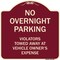 Signmission Designer Series-No Overnight Parking, Burgungy Heavy-Gauge Aluminum, 18" x 18", BU-1818-9967 A-DES-BU-1818-9967 - alternate 1